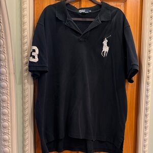 Polo by Ralph Lauren Black Polo Shirt with White Logo and Sleeve Number